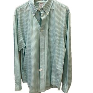 Brooks Brothers classic button down shirt. Aqua with white stripe. Size XL.
